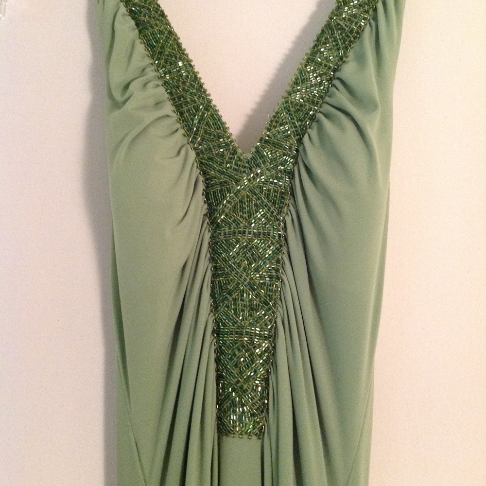 Light Green Backless Beaded Halter Top Prom Dress